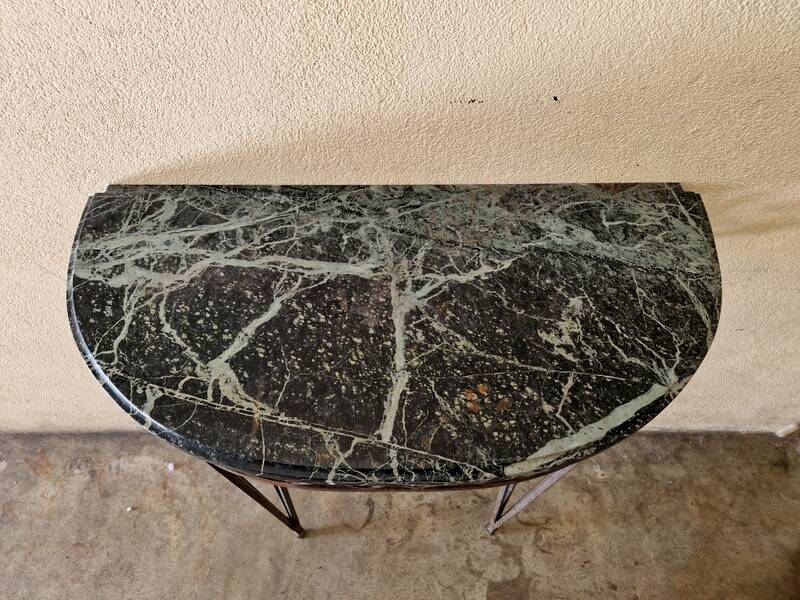 Half moon console - Wrought iron and green marble top - Design 1940