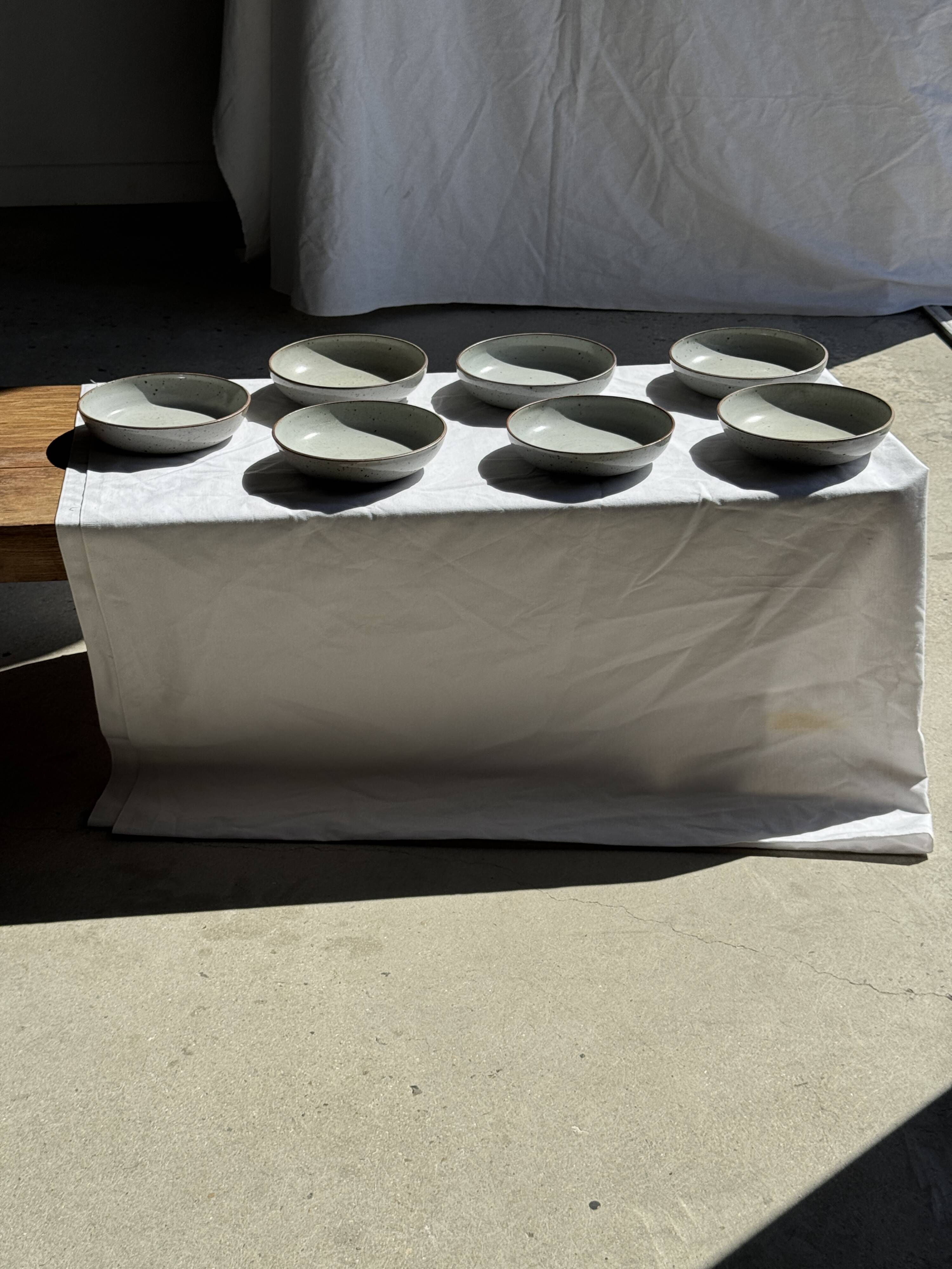 Set of 7 handmade grey glazed ceramic deep plates D18.5 H5.