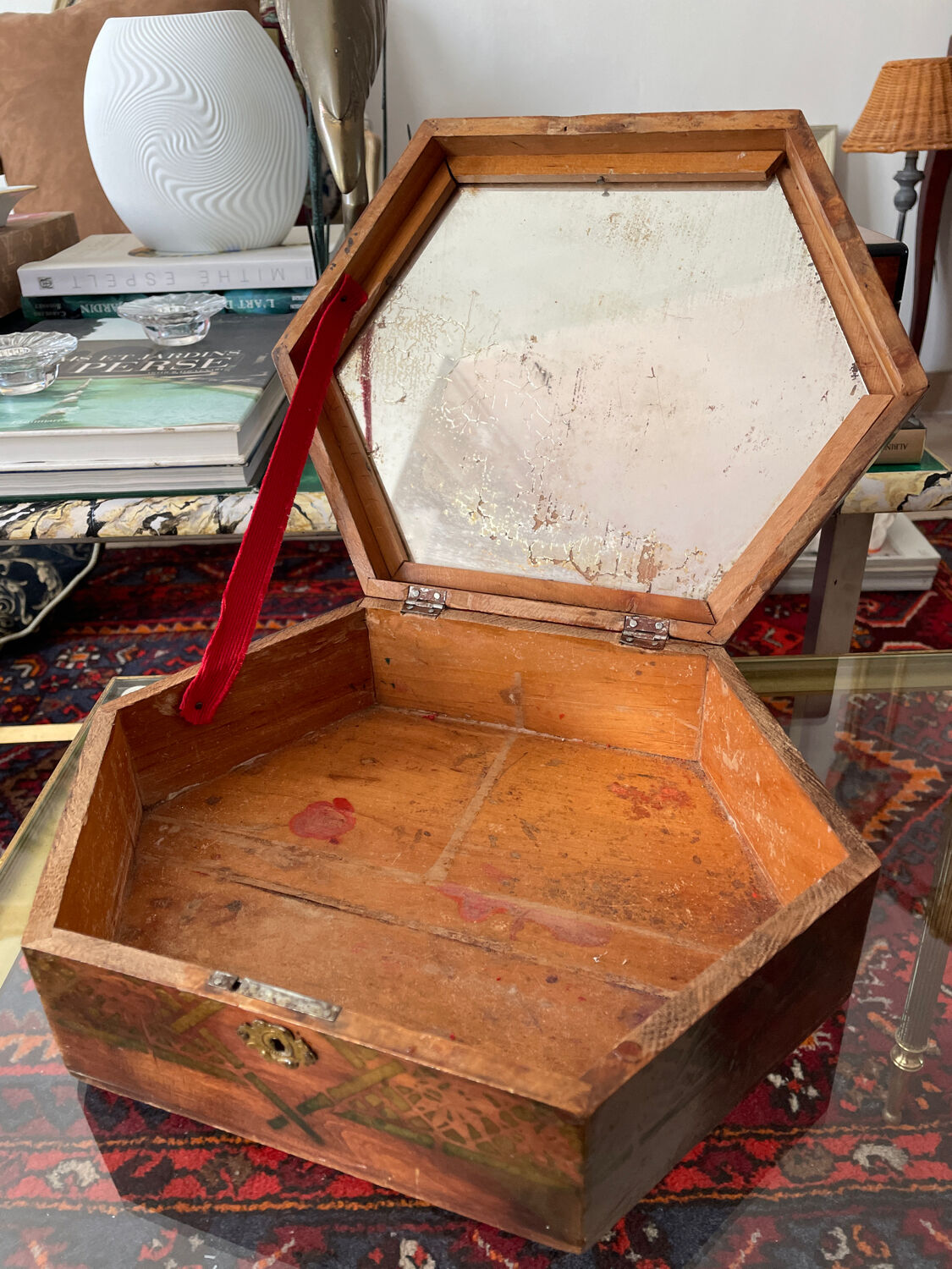 Old varnished wooden box