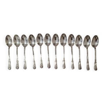 12 small Christofle Marly silver-plated spoons in the mascaron pattern.