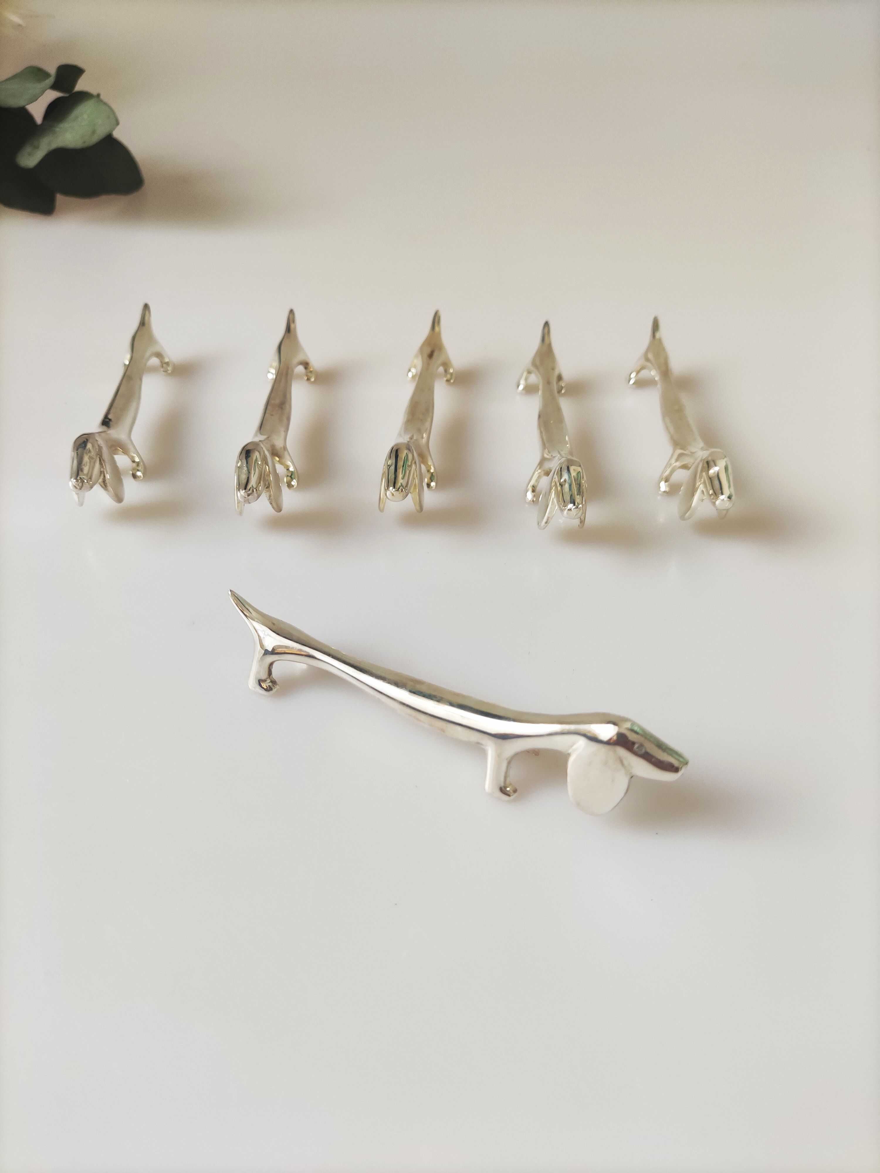 Ensemble de 6 porte couteaux métal argenté chien