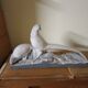 Art Deco ceramic, pair of pheasants in cracked earthenware on wooden base