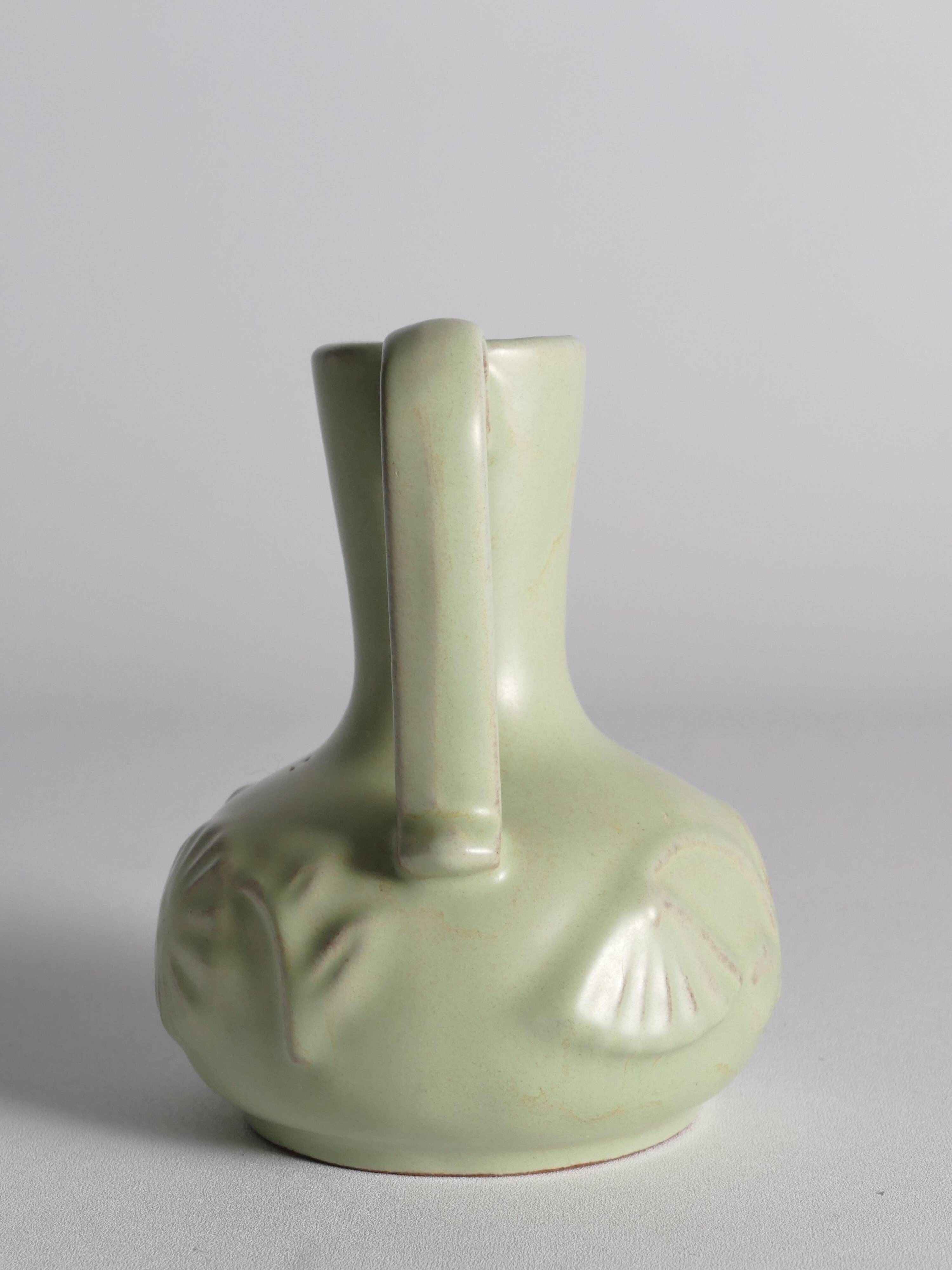 Celadon Green Relief Vase by Anna-Lisa Thomson, Upsala Ekeby, 1940s