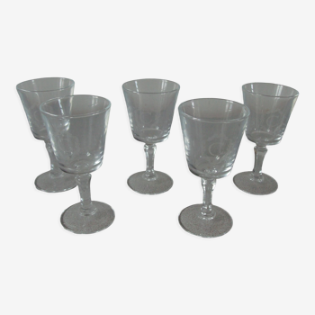 Set of 5 old glasses with initial c monogram engraved 9.7 cm