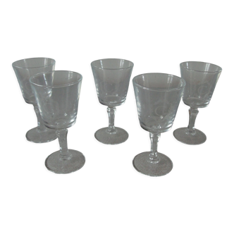 Lot de 5 anciens verres avec initiale c monogramme gravé 9,7 cm