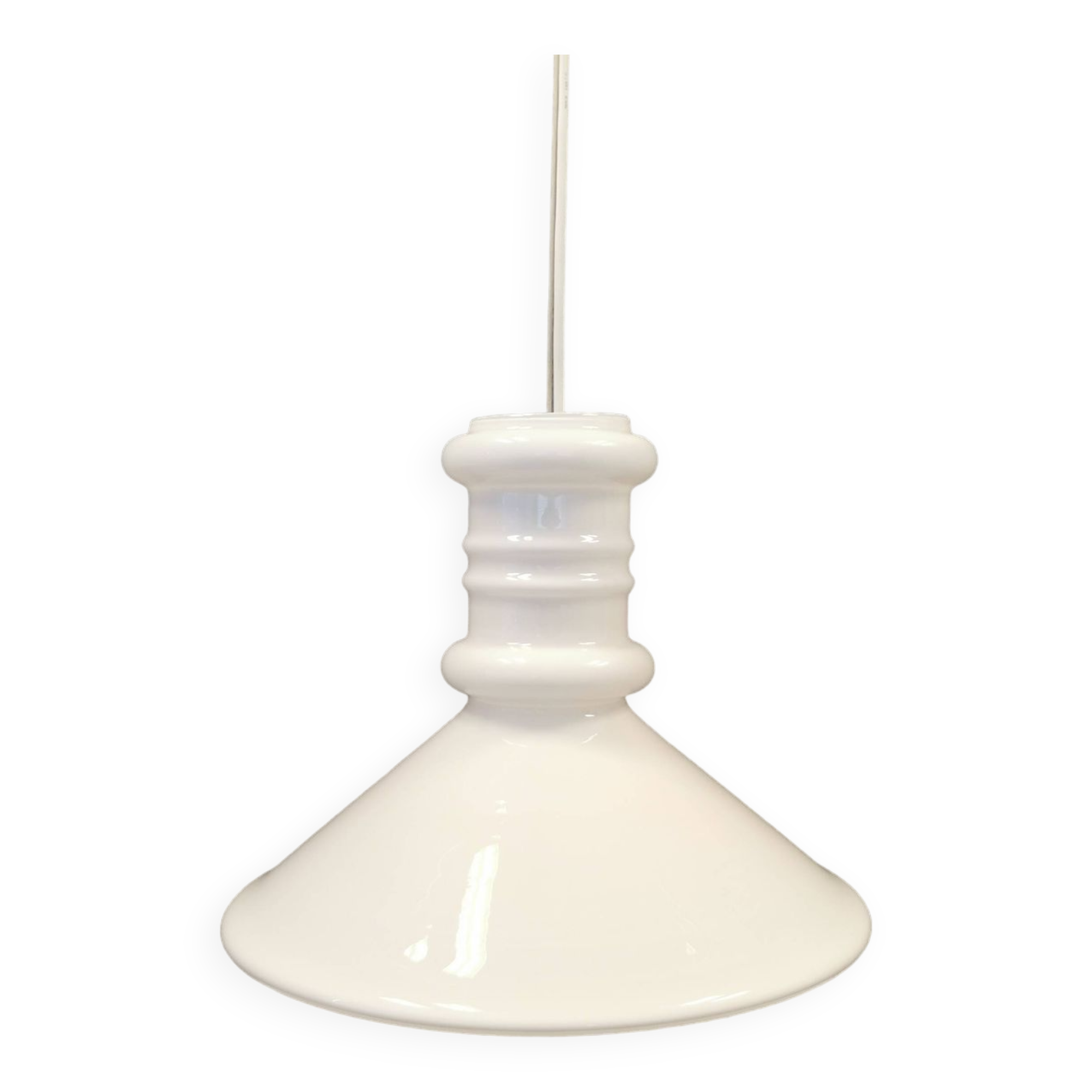 Royal Copenhan hanging lamp in double layer white opal glass. 1980s Denmark.