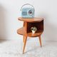 Old bedside table varnished wood, tripod varnished feet, vintage French, 50s (1)