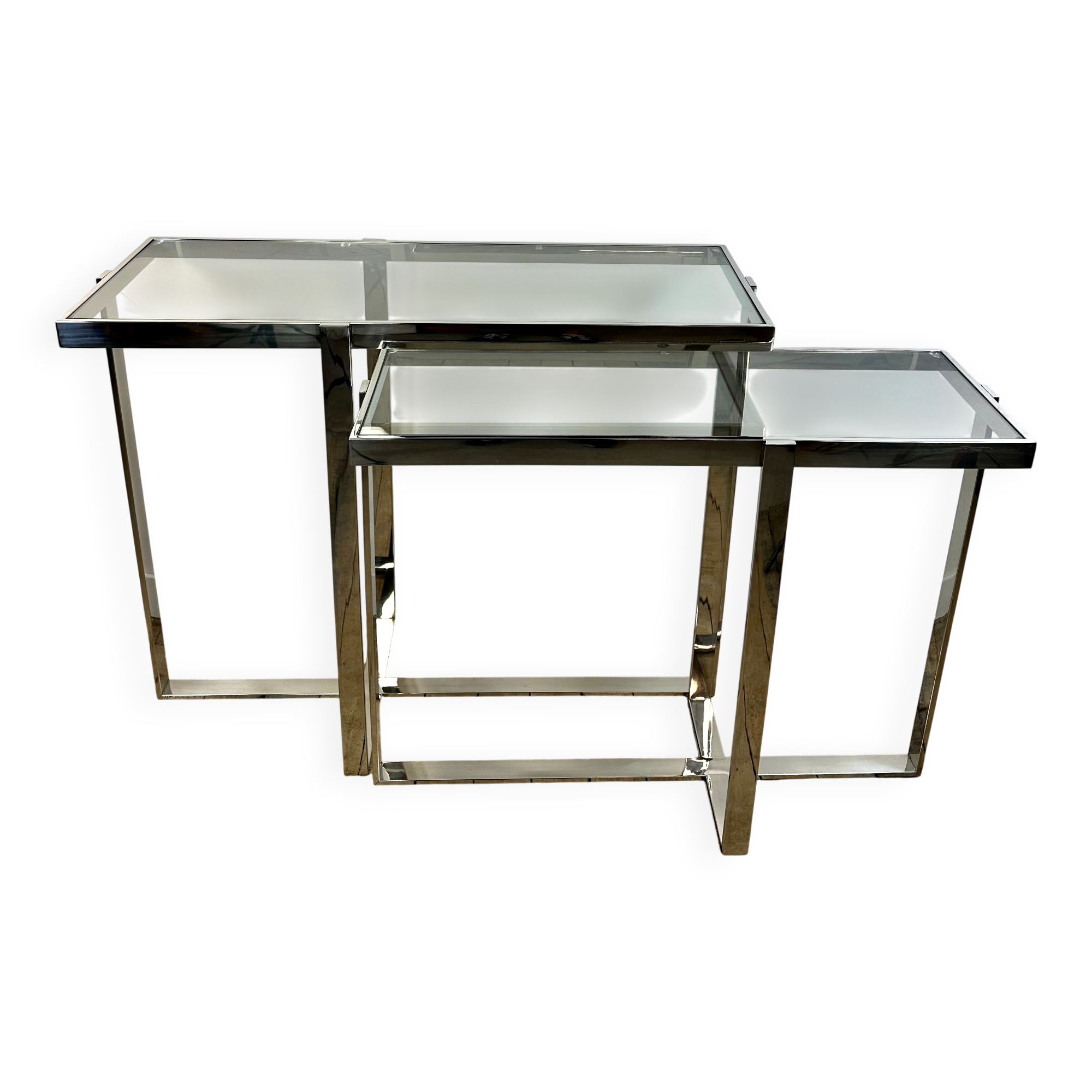 Chrome metal and glass console from the 2000s.