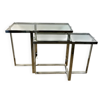 Chrome metal and glass console from the 2000s.