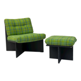 Fauteuil vintage verte avec repose pied