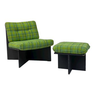 Fauteuil vintage verte avec repose pied