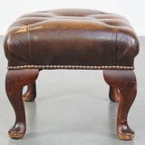 Brown cow leather chesterfield footstool