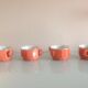 Bistro style four-mugs suite orange-pink by Apilco /vintage 70-80
