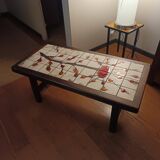 Ceramic and wood coffee table signed dan vallauris 1950/1960