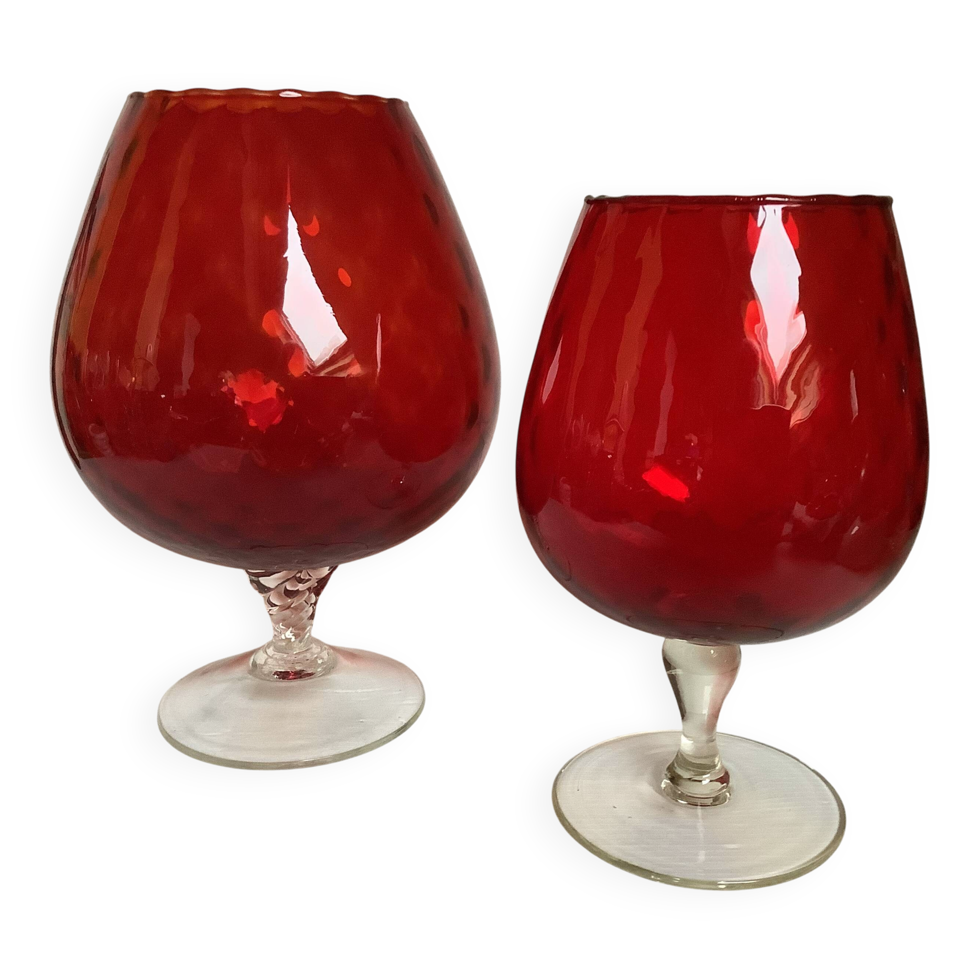 Paire de vases verres rouges Empoli Italy