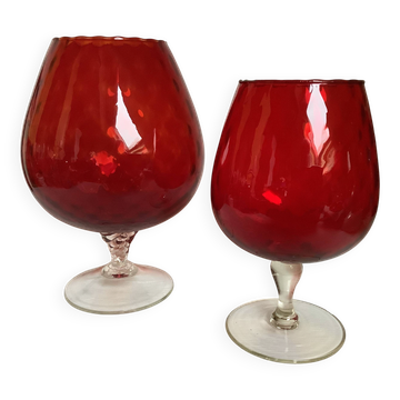 Pair of red glass vases Empoli Italy