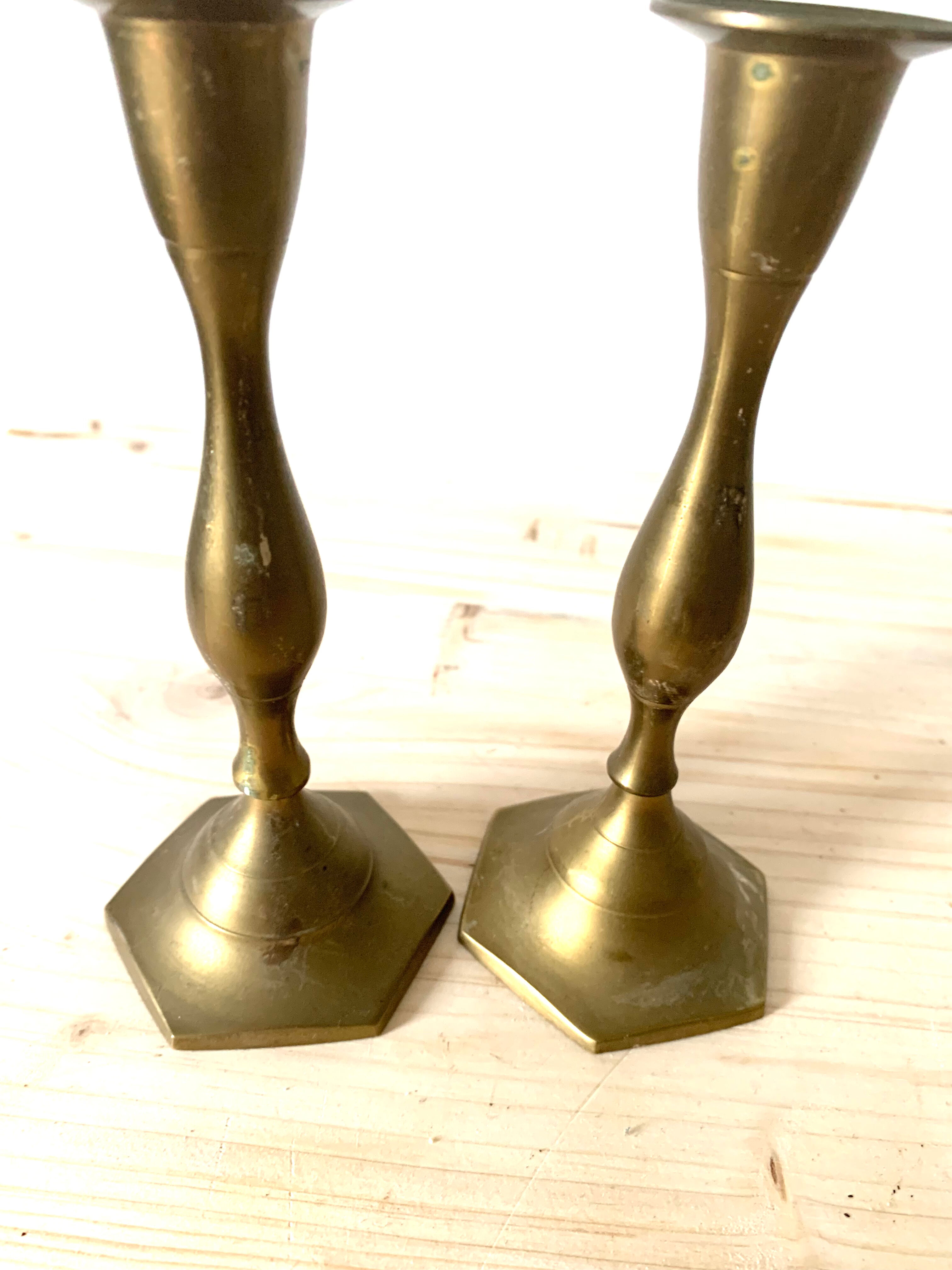 Pair of brass candle holders