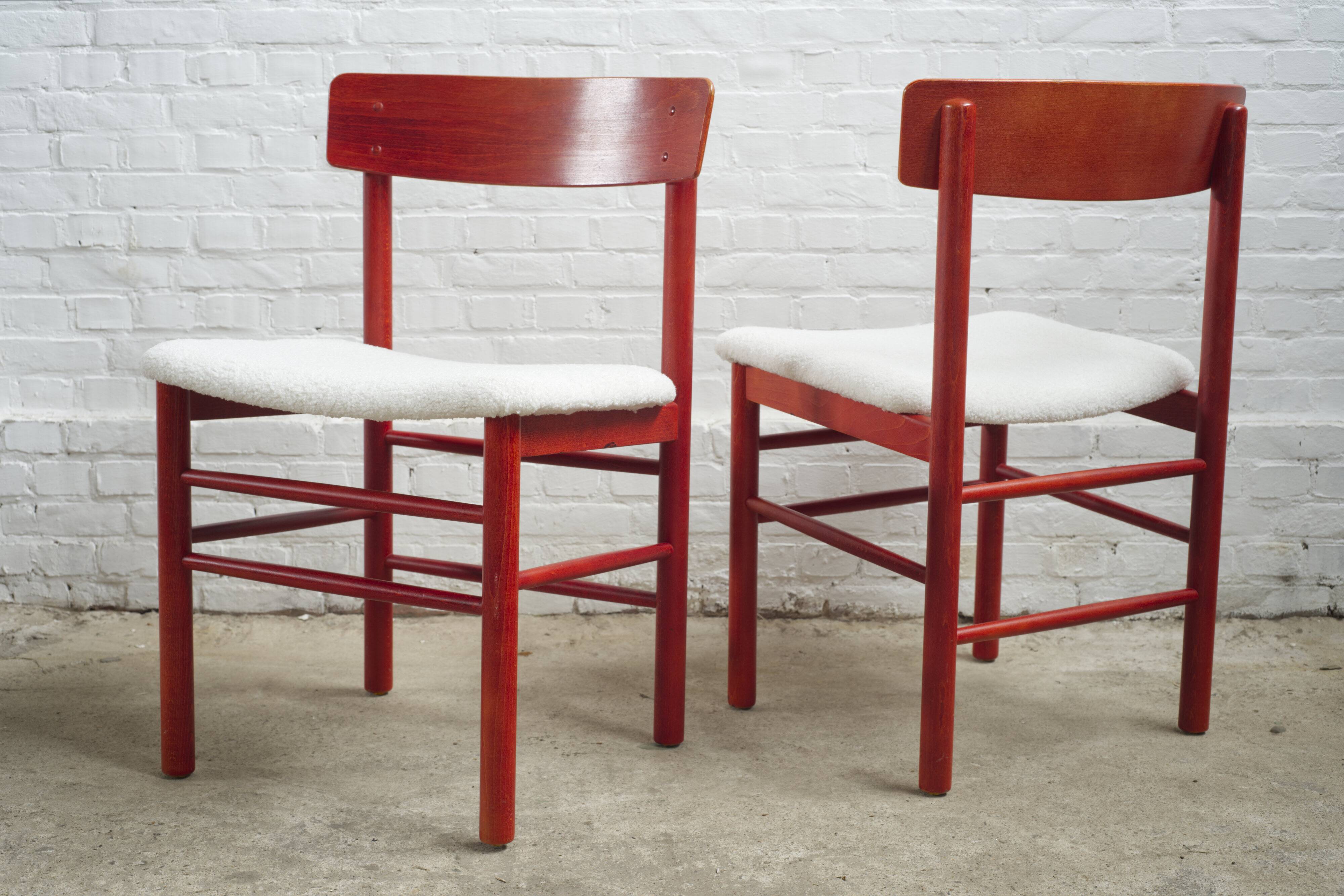 6x red stained beech dining chairs "Model 250" by Farstrup Denmark, 1960's