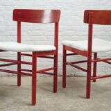 6x red stained beech dining chairs "Model 250" by Farstrup Denmark, 1960's