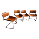 4 vintage 70s Italian chairs in cognac leather and stainless steel