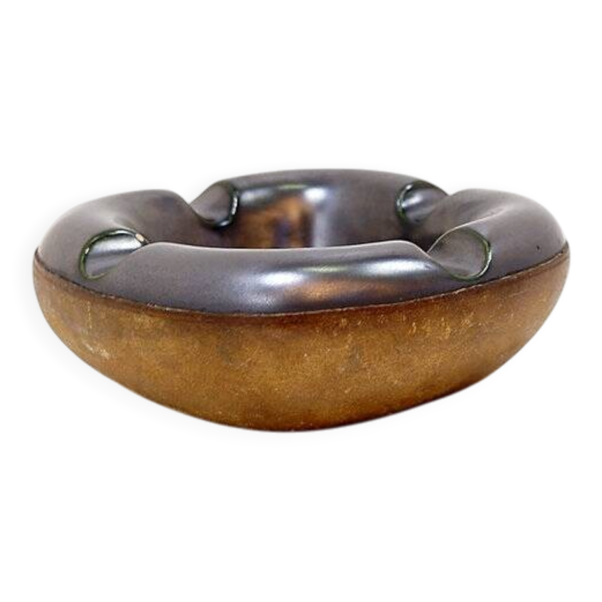 Longchamp mid-century ashtray in glazed ceramic and leather - France 1950s