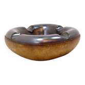 Cendrier Longchamp mid-century en céramique émaillée et cuir - France années 1950