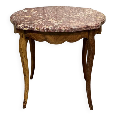 Guéridon de style Louis XV début XXème avec dessus marbre, en bois de rose