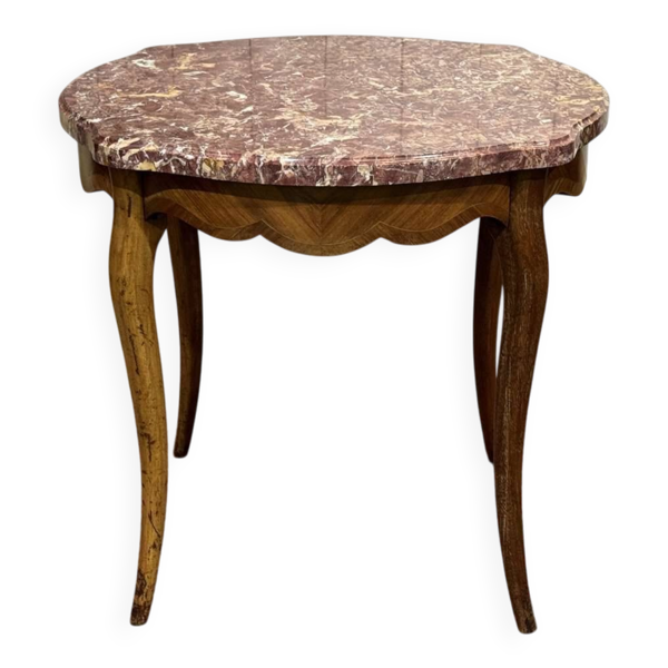 Guéridon de style Louis XV début XXème avec dessus marbre, en bois de rose