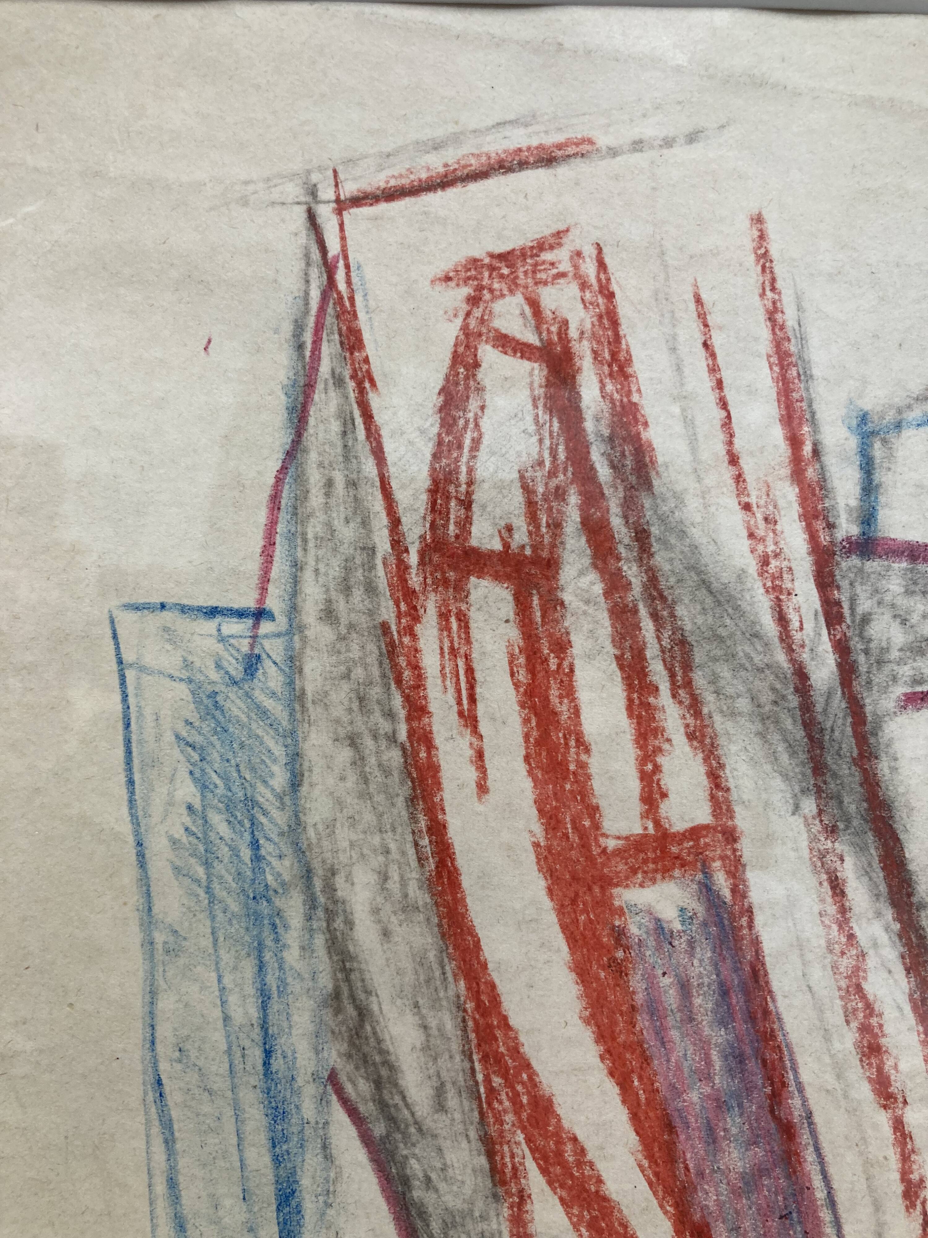 Alfred Gaspart (1900-1993), Cubist still life, pencil and oil pastel drawing framed