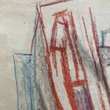 Alfred Gaspart (1900-1993), Cubist still life, pencil and oil pastel drawing framed