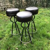 Vintage leather and wrought iron bar stools
