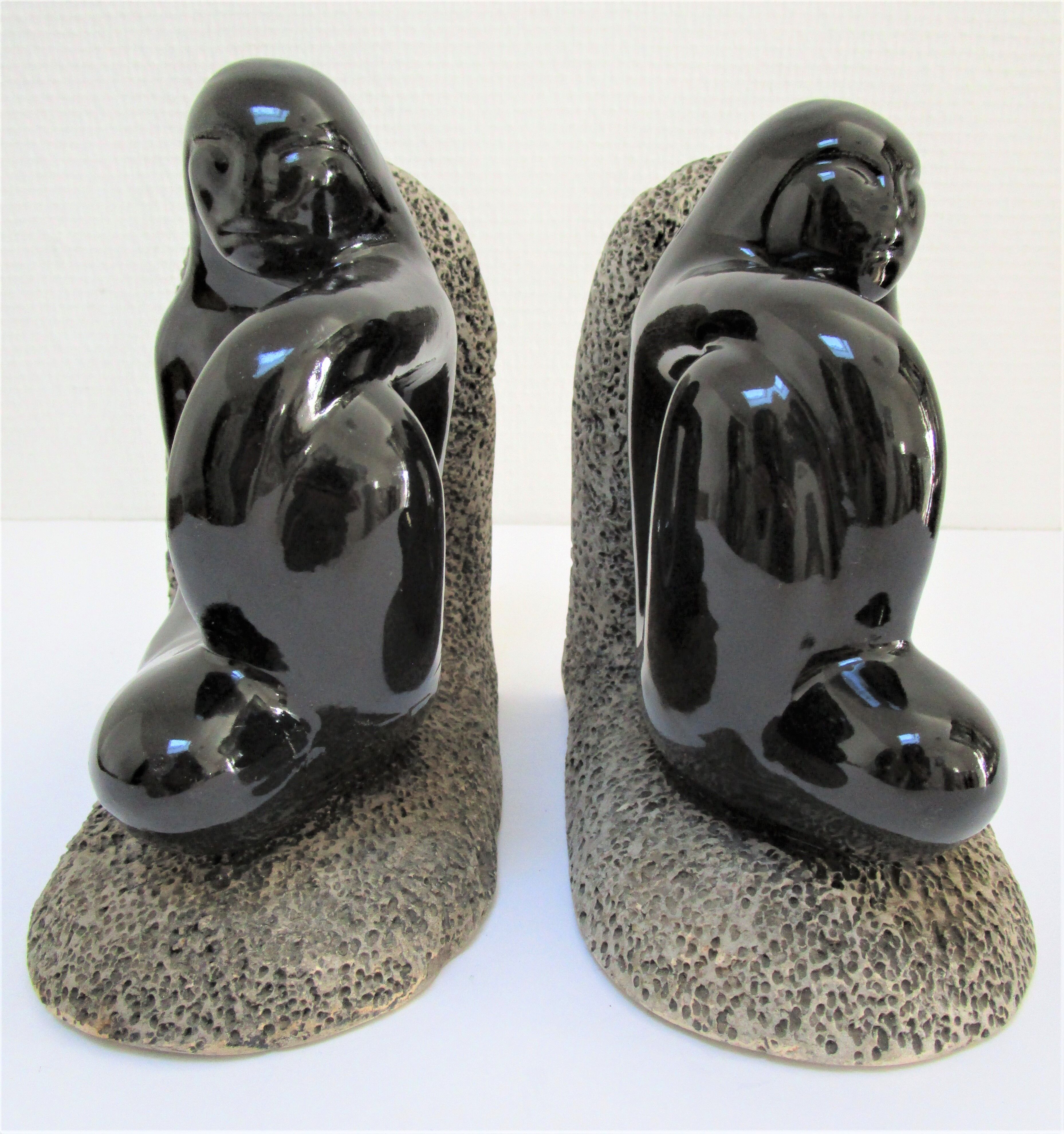 Pair of sculptural ceramic bookends design 70s