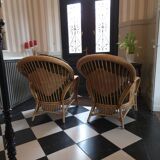 Paire de fauteuils en rotin, osier et bambou tressé, 1970