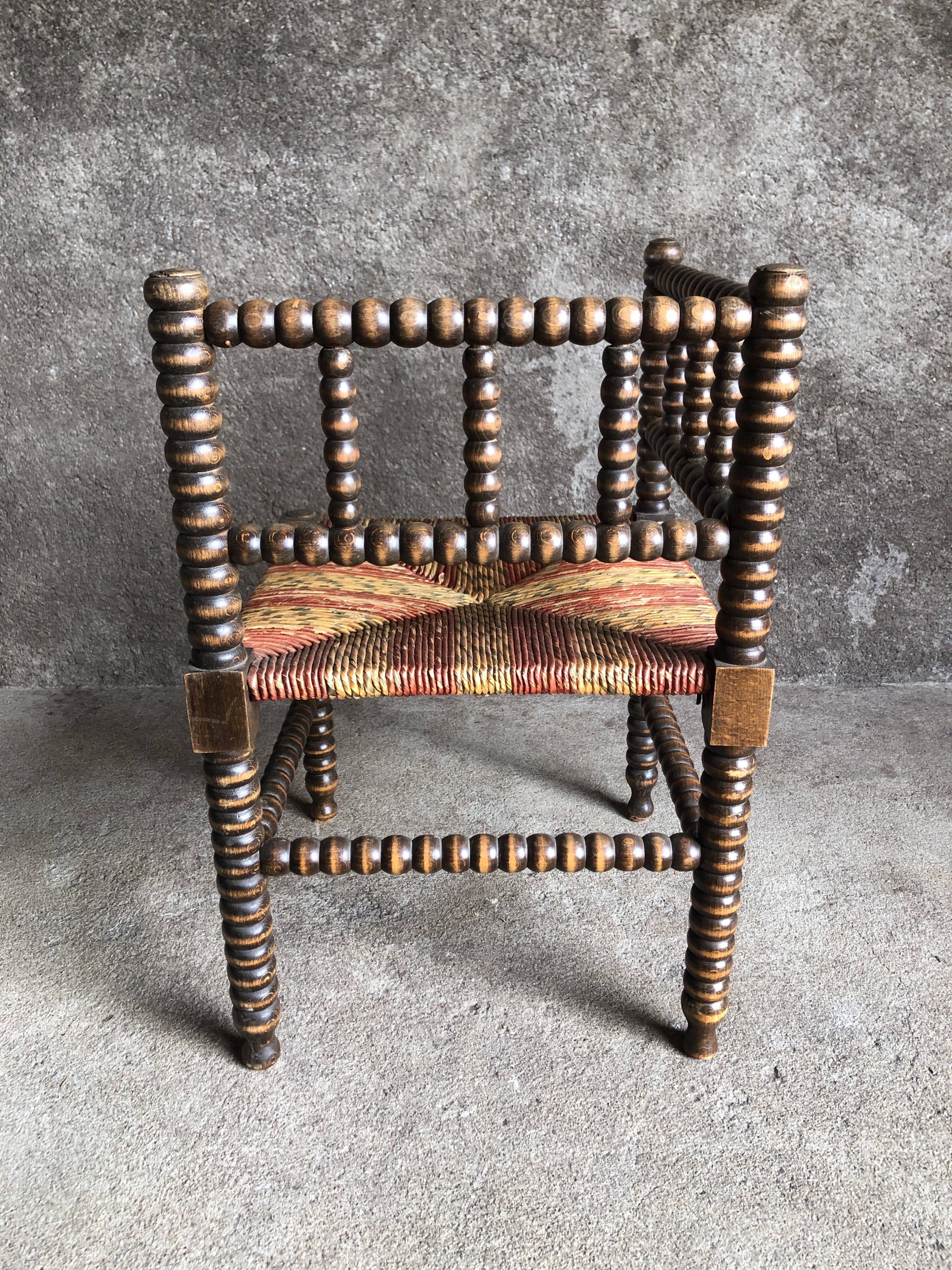 Turned wood corner chair