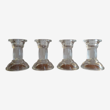 4 vintage molded glass candle holders