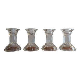 4 vintage molded glass candle holders