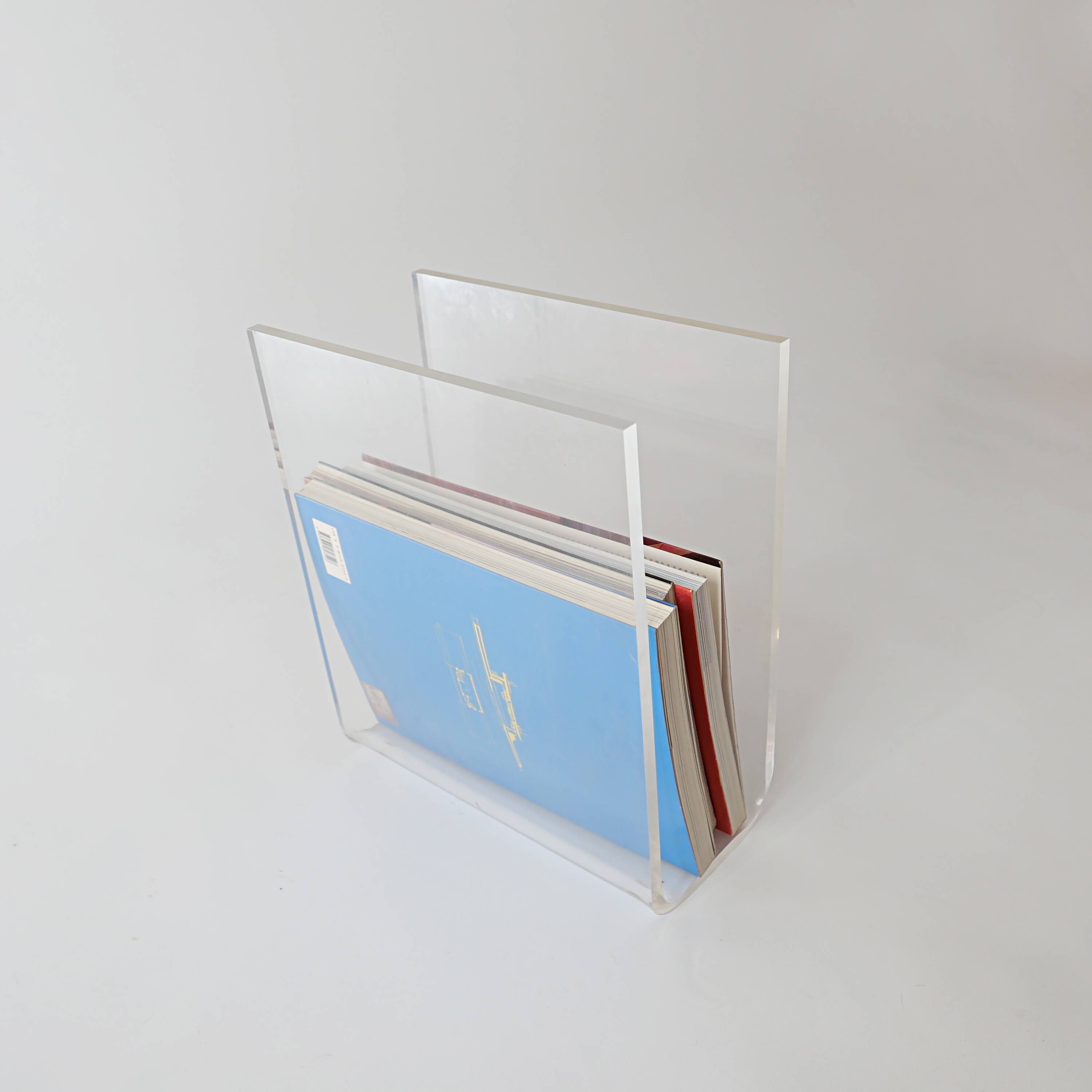 Magazine rack in plastic glass, vintage 1970s design by David Lang.