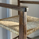 High chair in wood and straw