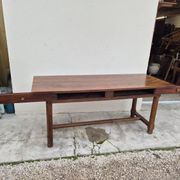 Table de Ferme bourguignonne à entretoise en noyer massif 19éme deux tiroirs-1m82