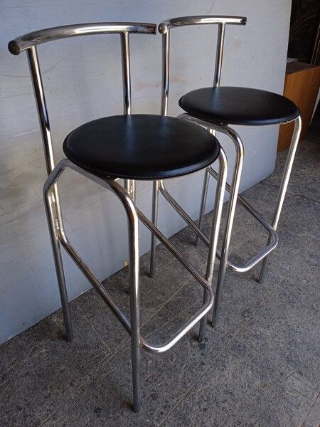 2 bar top stools metal chrome design 1980