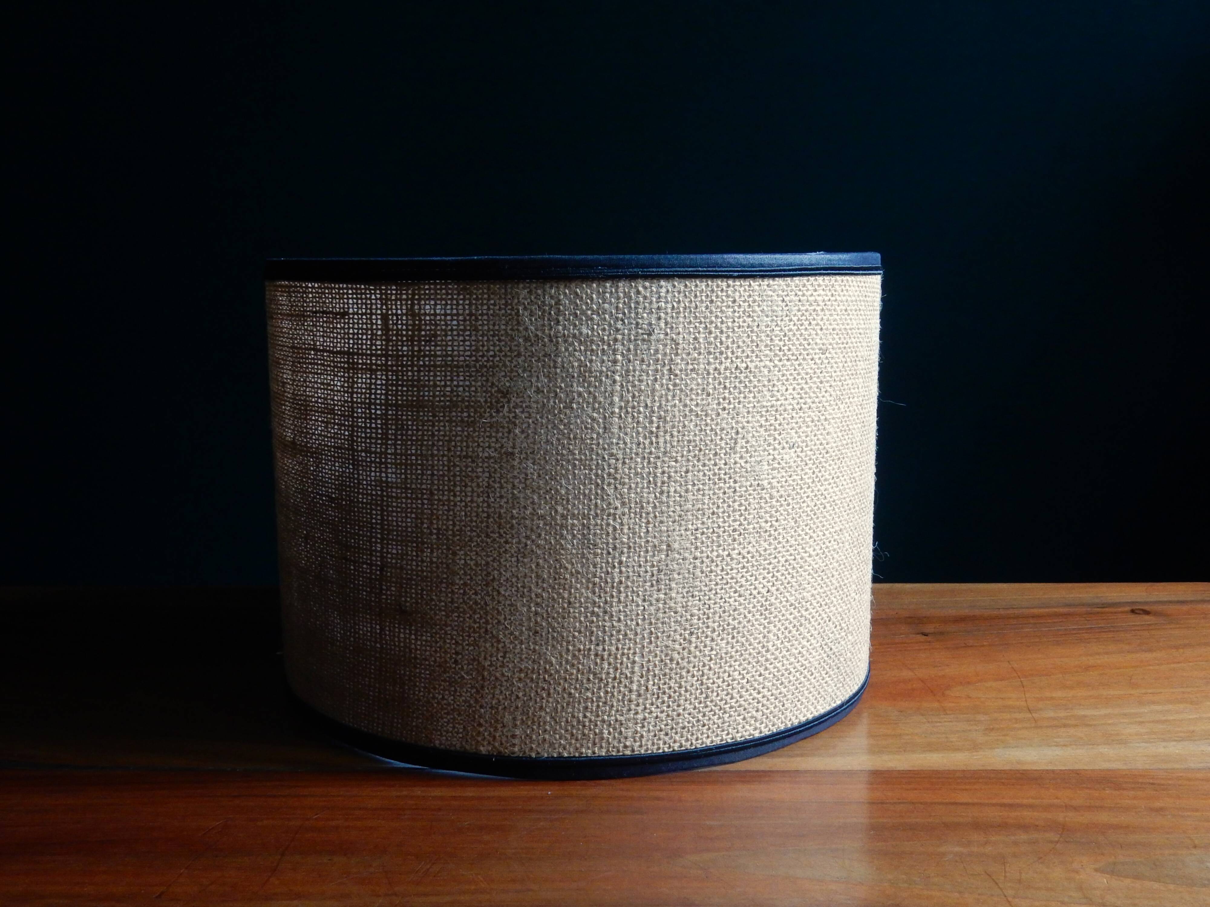 Large cylindrical lampshade in vintage burlap