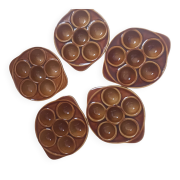 5 vintage glazed terracotta snail dishes