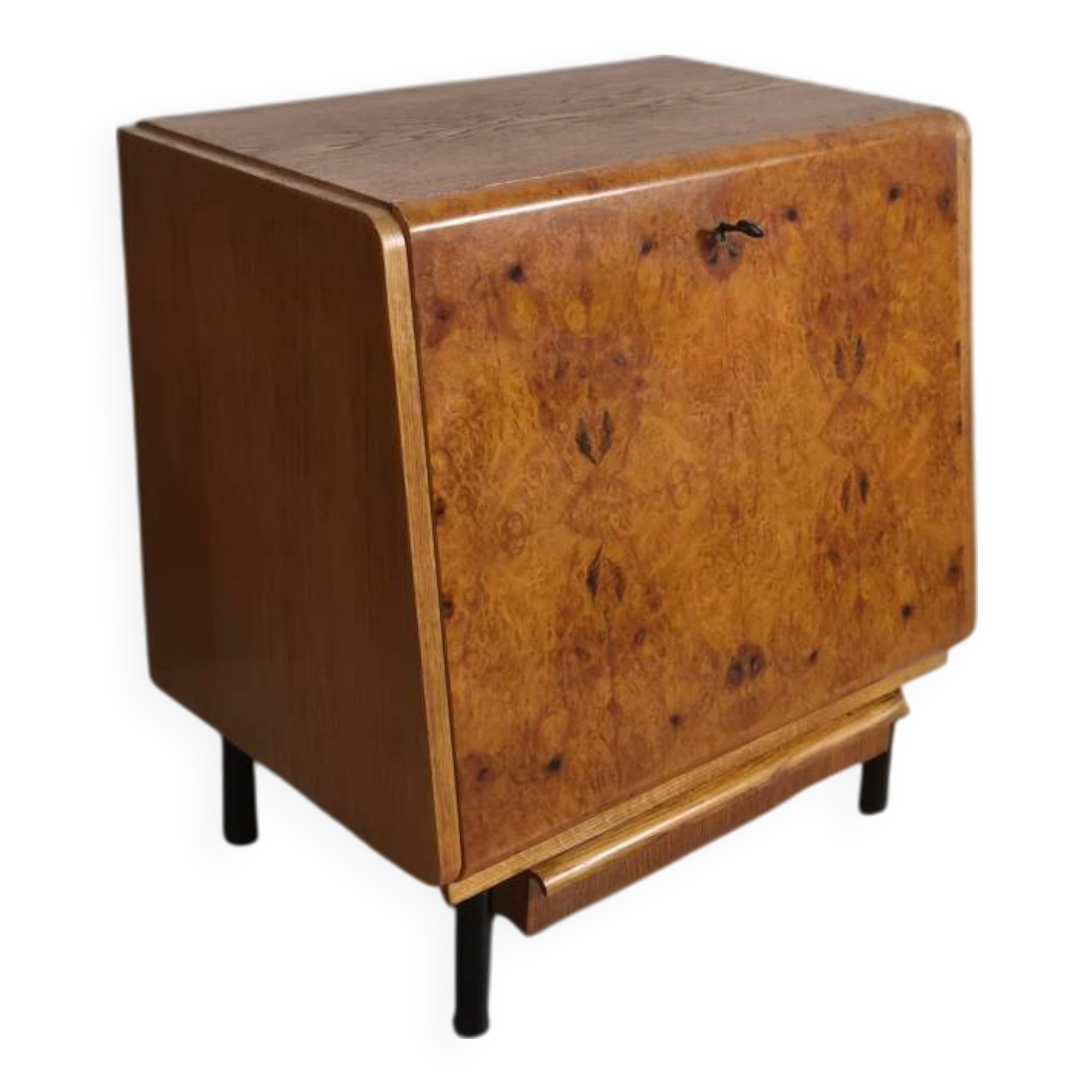 Vintage Czech Burr Walnut Bar Cabinet 1950s