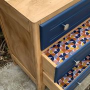 Art Deco chest of drawers in raw wood and blue, 1940