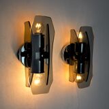 Pair of black Veca wall lamps, murano glass, Italy, 1960