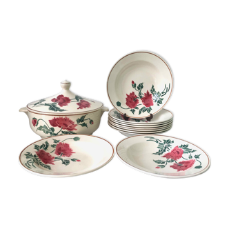 Set 10 assiettes creuses et soupière en faïence