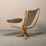 Sigurd Ressell Falcon Chair with Ottoman in brown leather for Vatne Møbler