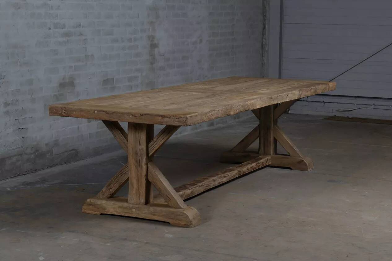 Farmhouse table – Cross model – 300 x 100 cm – Solid antique oak