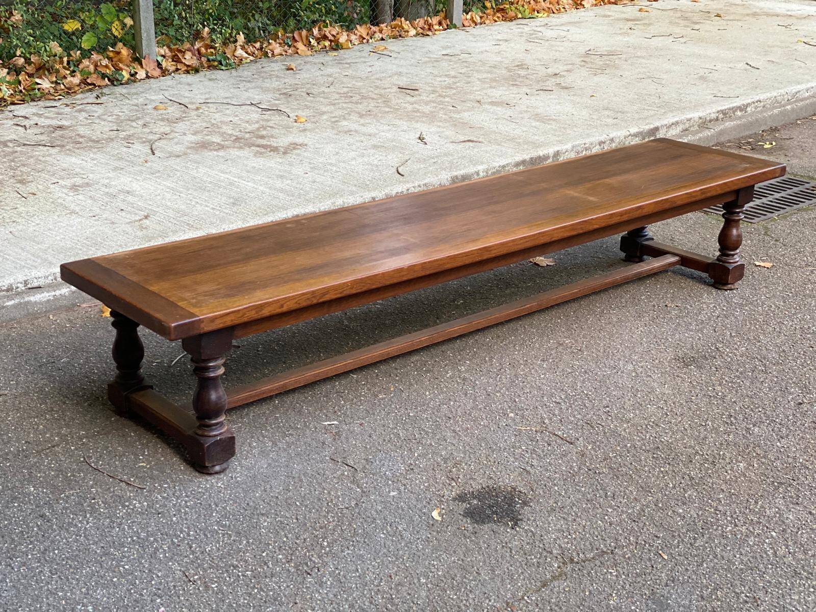 Vintage 19th-century farmhouse bench in solid wood, 250cm