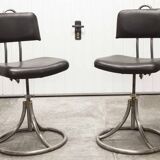 Pair of French Army telegraph operator's swivel chairs, new leather